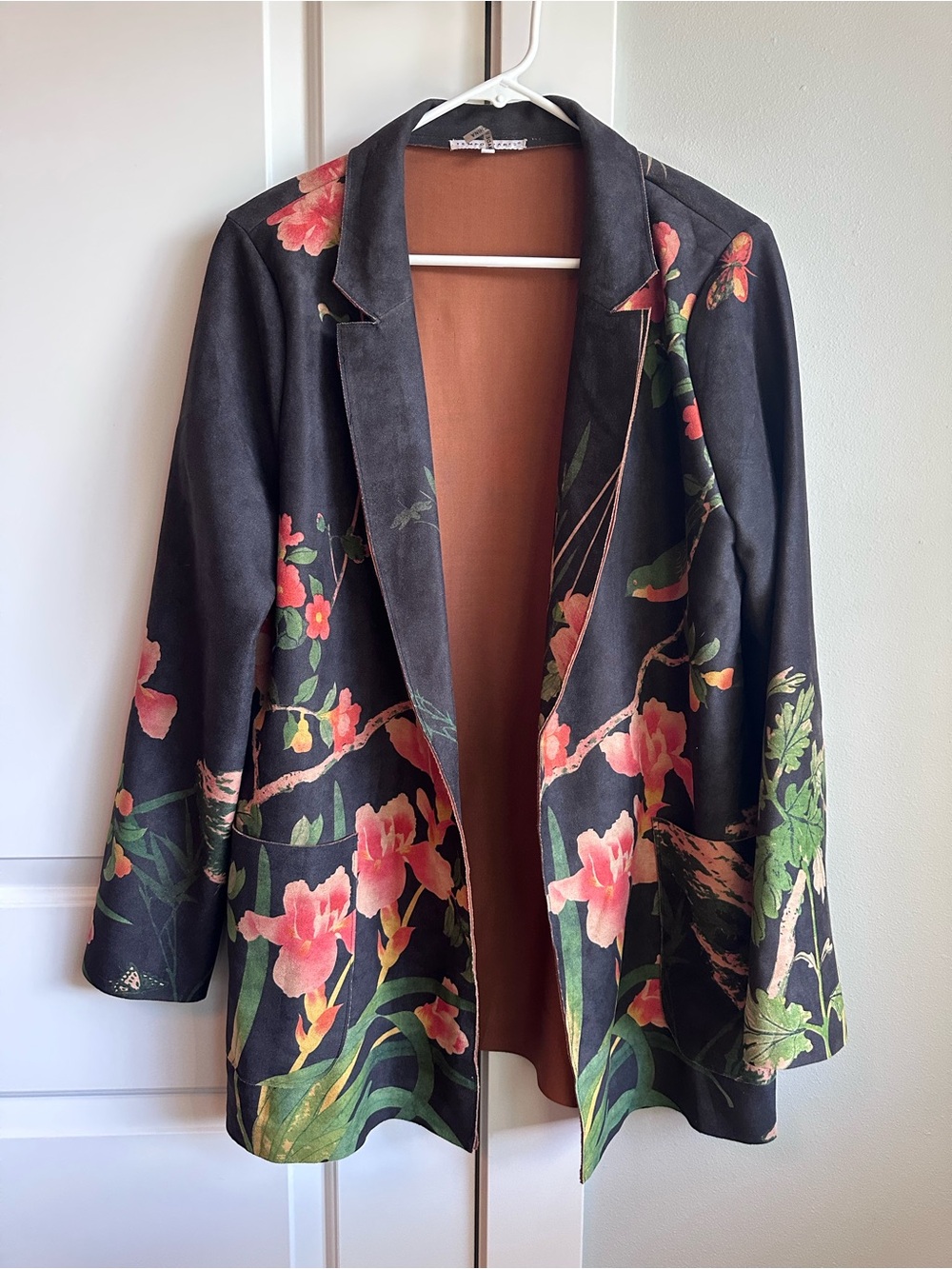 Tempo Paris Black Blazer with Pink Floral Print